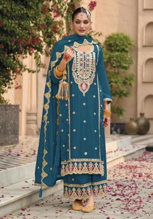Picture of Charming Chiffon Navy Blue Straight Cut Salwar Kameez
