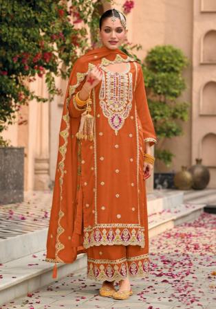 Picture of Chiffon Dark Golden Rod Straight Cut Salwar Kameez