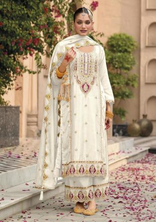 Picture of Shapely Chiffon Off White Straight Cut Salwar Kameez