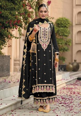 Picture of Alluring Chiffon Black Straight Cut Salwar Kameez