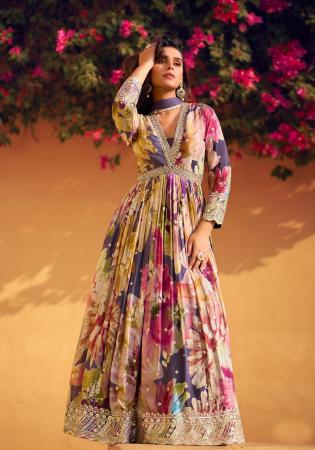 Picture of Splendid Chiffon & Silk Beige Party Wear Gown