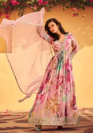 Picture of Resplendent Chiffon & Silk Dark Salmon Party Wear Gown