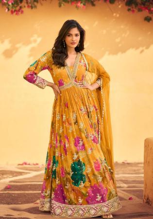 Picture of Splendid Chiffon & Silk Orange Party Wear Gown