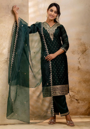Picture of Sightly Silk Sea Green Readymade Salwar Kameez
