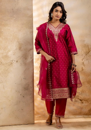 Picture of Sightly Silk Maroon Readymade Salwar Kameez