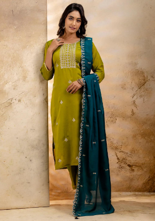 Picture of Delightful Silk Olive Readymade Salwar Kameez
