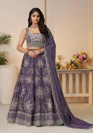 Picture of Beautiful Satin & Silk Dark Slate Blue Lehenga Choli