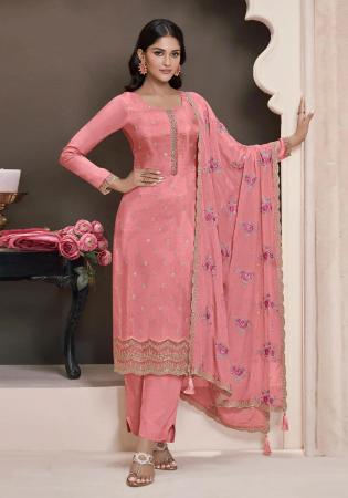 Picture of Silk Pale Violet Red Straight Cut Salwar Kameez