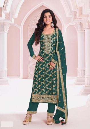 Picture of Chiffon Dark Slate Grey Straight Cut Salwar Kameez
