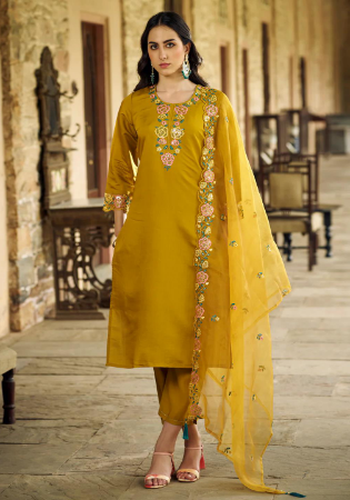 Picture of Charming Silk Dark Golden Rod Readymade Salwar Kameez