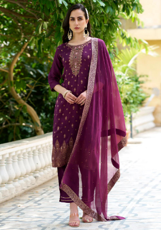 Picture of Magnificent Silk Plum Readymade Salwar Kameez