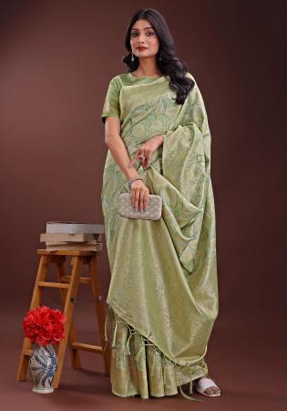 Picture of Beautiful Cotton Dark Olive Green Saree