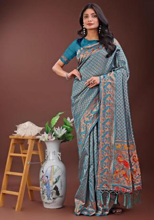 Picture of Enticing Silk Steel Blue Saree