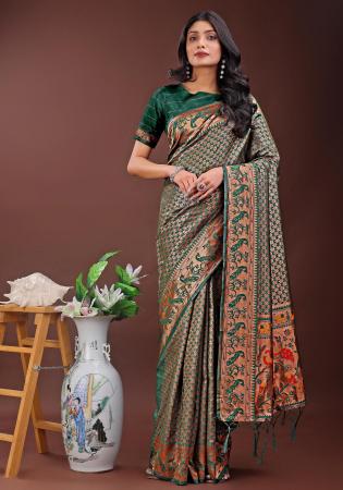 Picture of Excellent Silk Dark Olive Green Saree