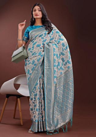 Picture of Statuesque Cotton & Linen Silver Saree