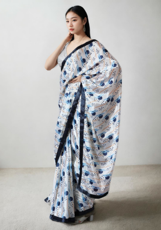 Picture of Beautiful Chiffon White Saree