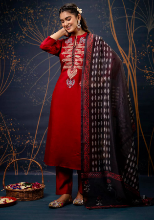 Picture of Rayon & Silk Dark Red Readymade Salwar Kameez