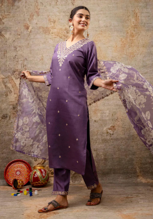 Picture of Sublime Silk Dim Gray Readymade Salwar Kameez