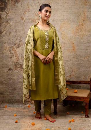 Picture of Pretty Silk Olive Readymade Salwar Kameez