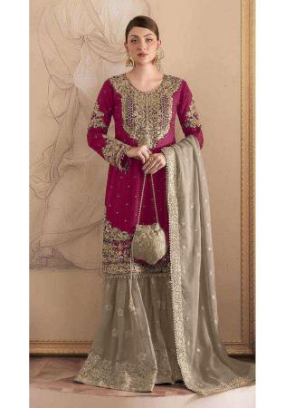 Picture of Fascinating Georgette Maroon Straight Cut Salwar Kameez