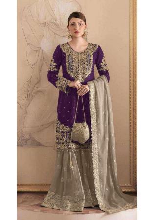 Picture of Georgette Dim Gray Straight Cut Salwar Kameez
