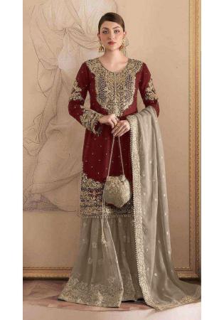 Picture of Taking Georgette Maroon Straight Cut Salwar Kameez