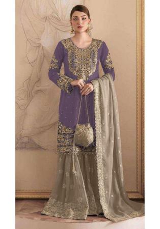 Picture of Wonderful Georgette Plum Straight Cut Salwar Kameez