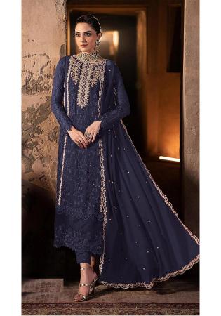Picture of Georgette Dark Slate Grey Straight Cut Salwar Kameez