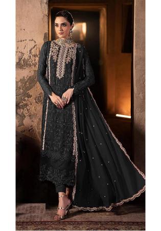 Picture of Shapely Georgette Black Straight Cut Salwar Kameez