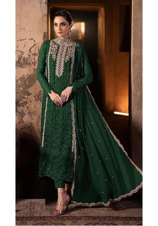 Picture of Georgette Sea Green Straight Cut Salwar Kameez