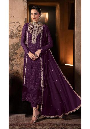 Picture of Splendid Georgette Purple Straight Cut Salwar Kameez