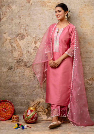 Picture of Exquisite Silk Rosy Brown Readymade Salwar Kameez