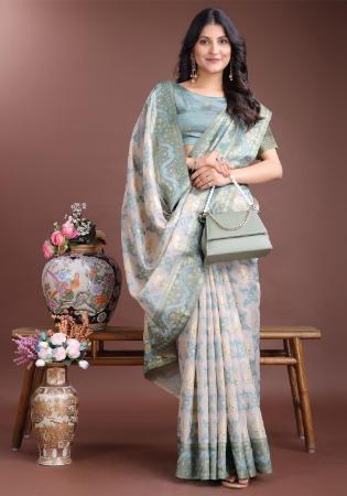 Picture of Sublime Cotton & Linen Dark Sea Green Saree