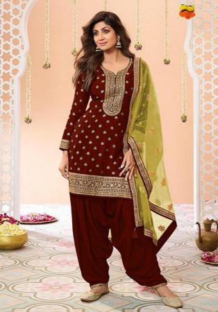 Picture of Good Looking Silk Maroon Straight Cut Salwar Kameez