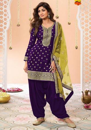 Picture of Enticing Silk Purple Straight Cut Salwar Kameez