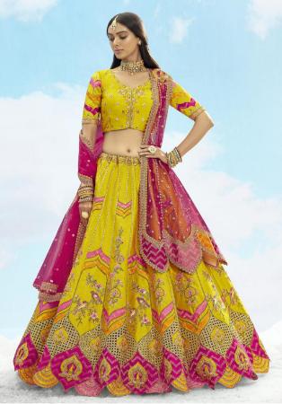 Picture of Sightly Silk Golden Lehenga Choli