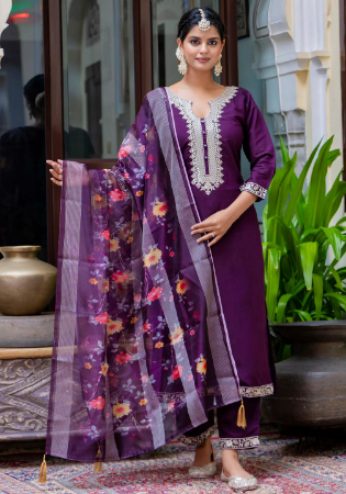 Picture of Ideal Silk Purple Readymade Salwar Kameez