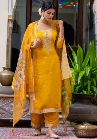 Picture of Splendid Silk Dark Golden Rod Readymade Salwar Kameez