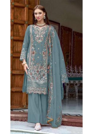 Picture of Organza Slate Grey Straight Cut Salwar Kameez