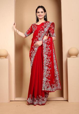 Picture of Superb Silk Dark Red Saree