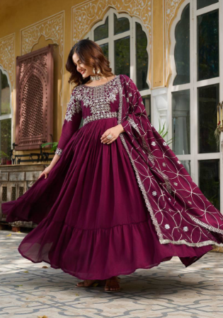Picture of Comely Silk Maroon Party Wear Gown