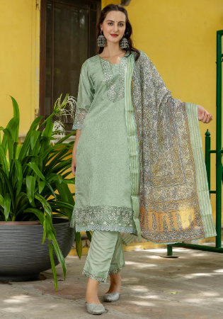 Picture of Marvelous Silk Dark Sea Green Readymade Salwar Kameez