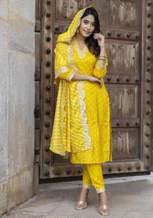 Picture of Wonderful Silk Golden Readymade Salwar Kameez