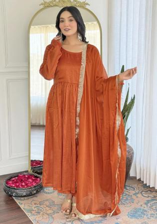 Picture of Pleasing Silk Tomato Readymade Salwar Kameez