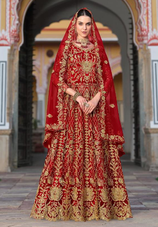 Picture of Fine Net Maroon Anarkali Salwar Kameez