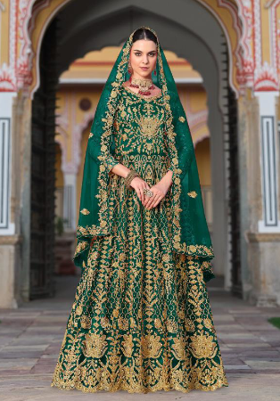 Picture of Fascinating Net Teal Anarkali Salwar Kameez