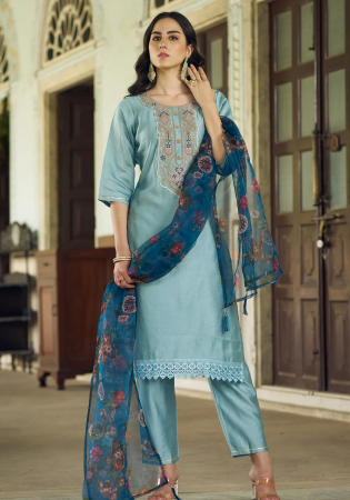 Picture of Marvelous Rayon Cadet Blue Readymade Salwar Kameez