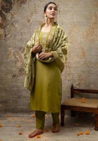 Picture of Gorgeous Silk Olive Readymade Salwar Kameez