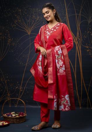 Picture of Shapely Silk Dark Red Readymade Salwar Kameez