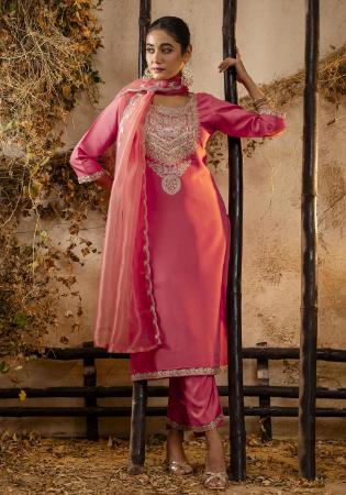 Picture of Pleasing Silk Tomato Readymade Salwar Kameez